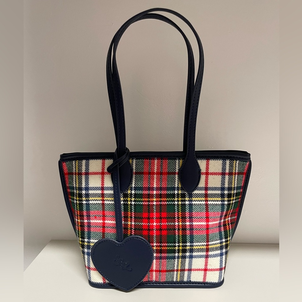 Stoney Clover Lane Plaid Mini Tote Bag with Heart Charm